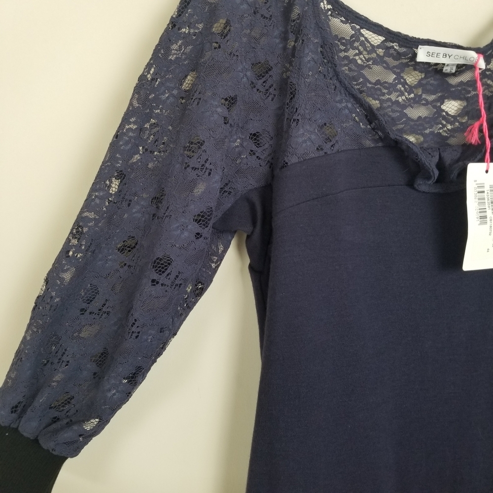 See By Chloe Wool Blend Knit Dress Lace Sleeves Size 8 NWT - Picture 4 of 7